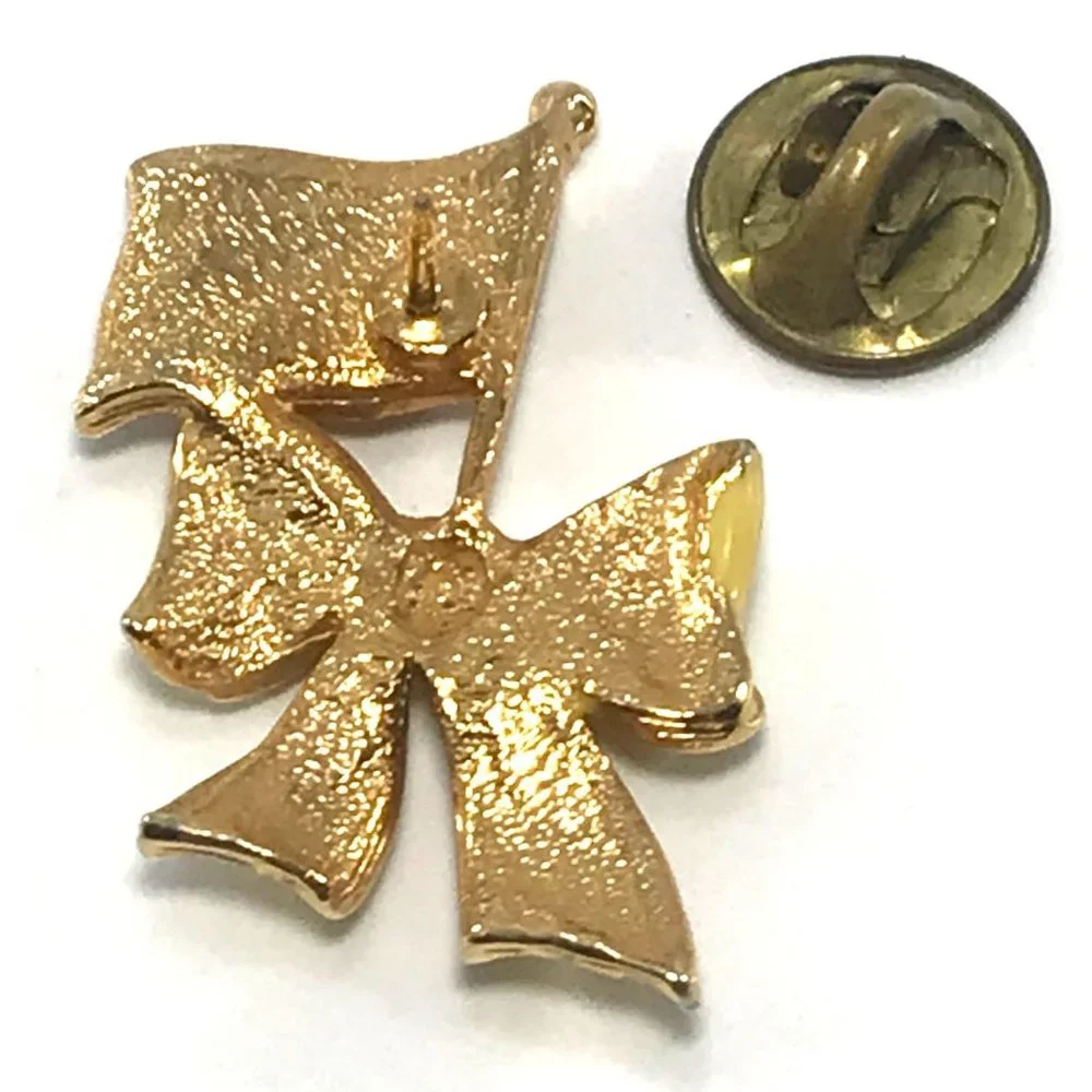 Enamel Patriotic American Flag and Yellow Ribbon Tie Tack Lapel Pin Gold Tone